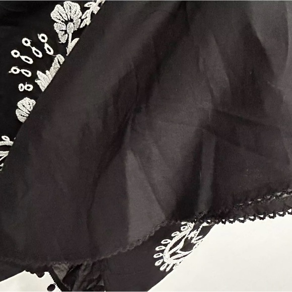 Anthropologie Embroidered Floral Black White Classic Boho Pom Cotton Midi Dress - Picture 6 of 9
